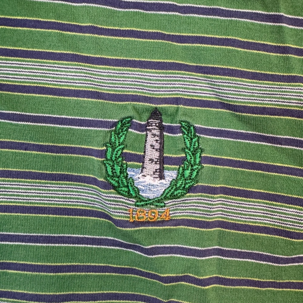 Peter Millar Mens Medium Green Striped Golf Polo‎ Shirt Lighthouse 1894 Casual - Picture 4 of 7